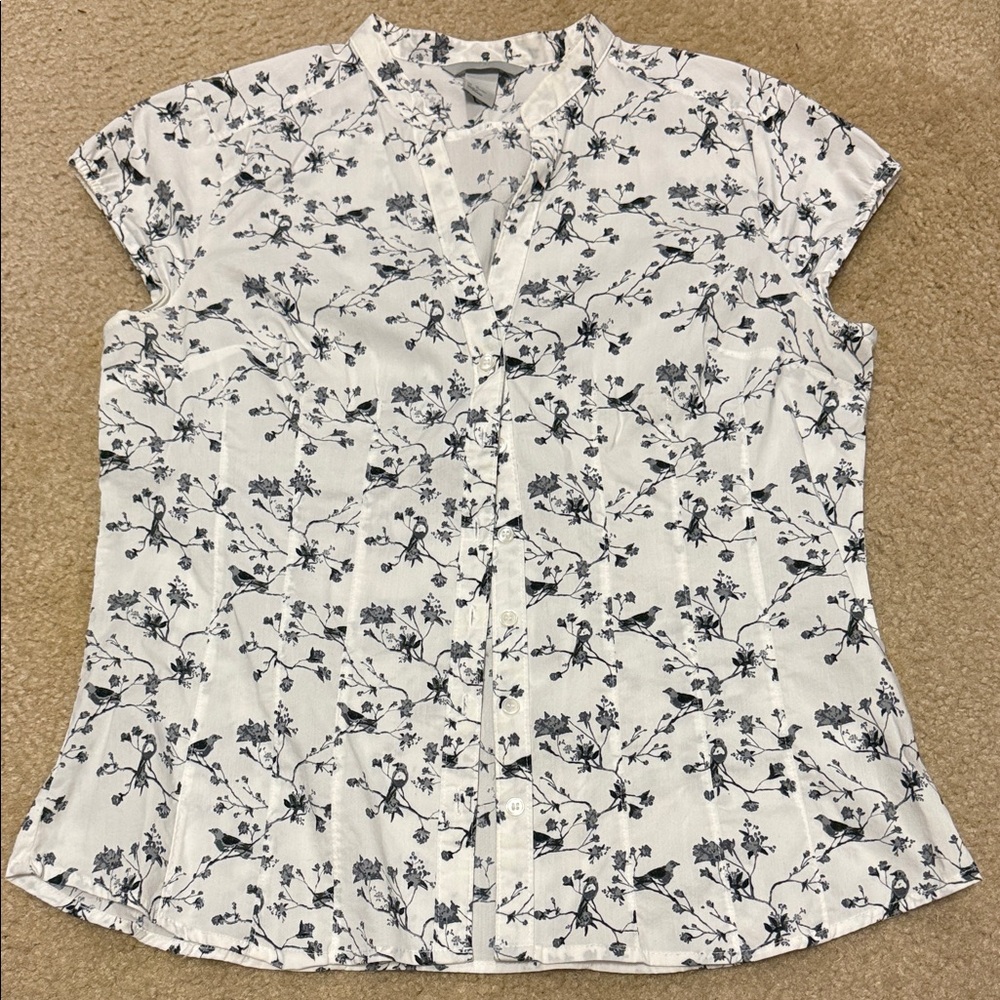 H&M Black and White Floral Button Down Shirt